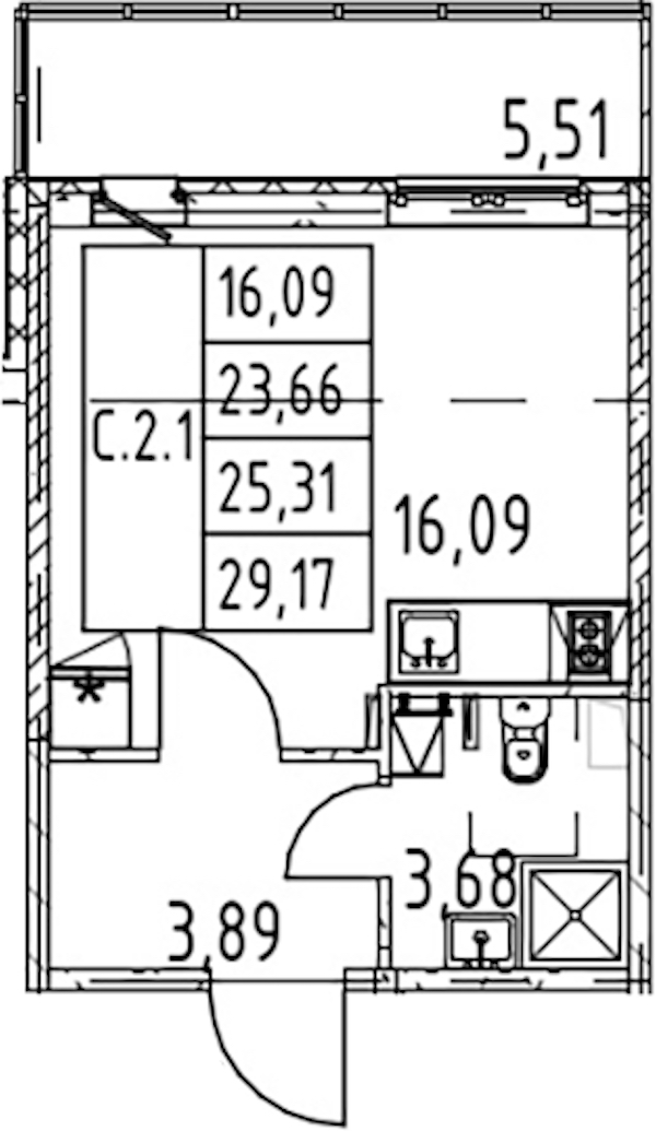 Квартира студия 23.66 м², 1/12 эт., ЖК «Полис ЛАВрики»